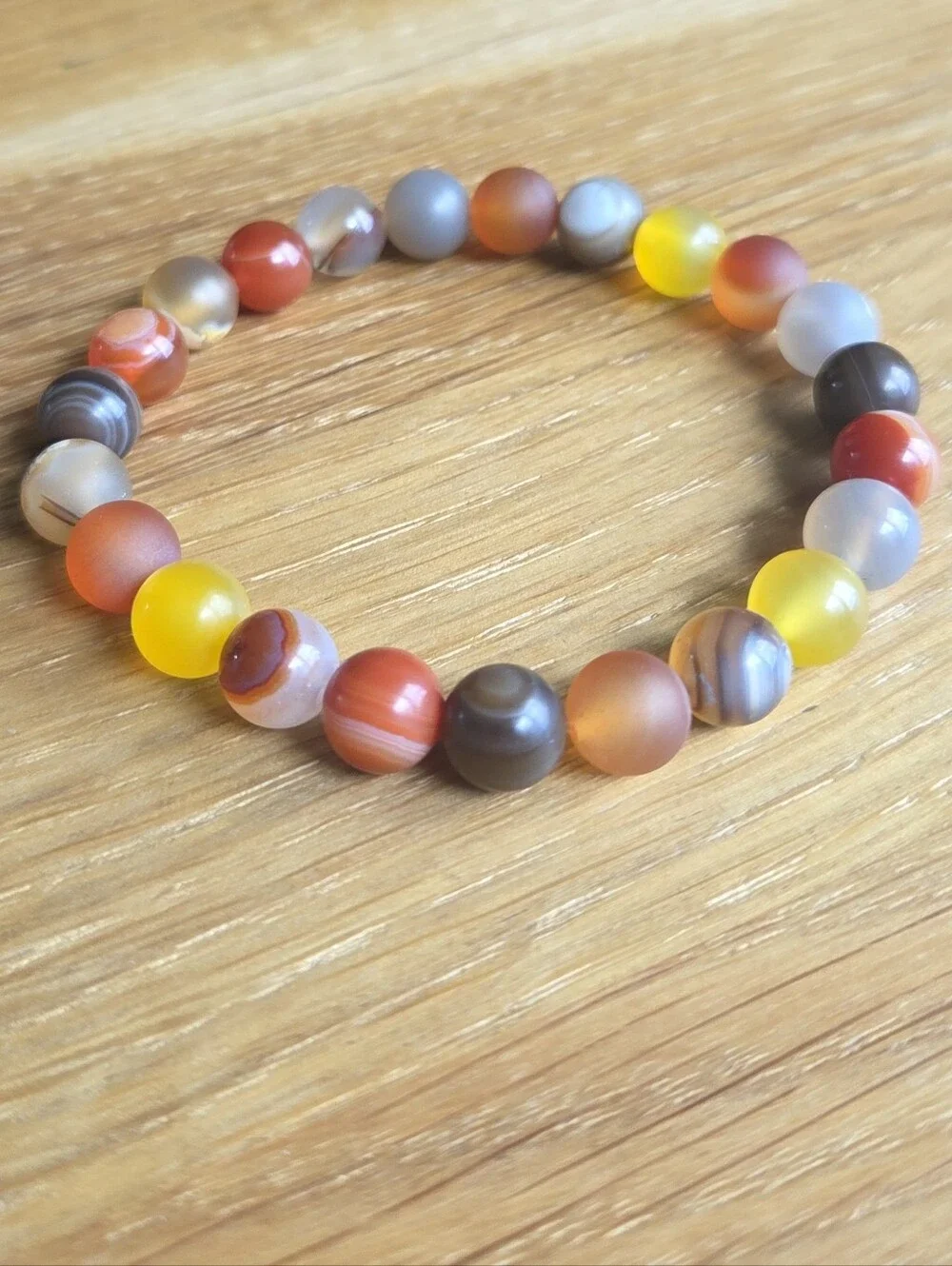 Carnelian & Agate Beaded Stretch Beaded Bracelet | Handmade